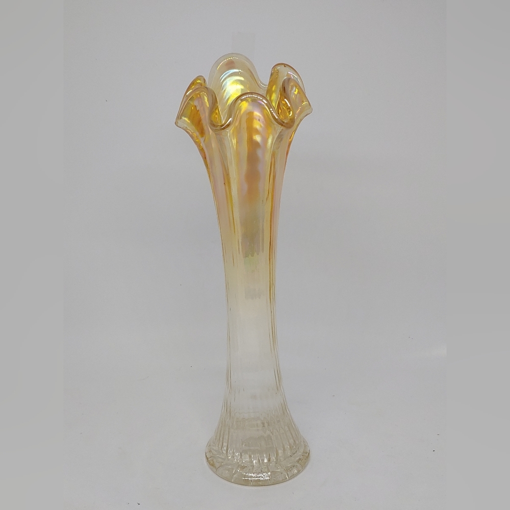 Vtg Imperial Carnival to Clear Glass Swung Vase